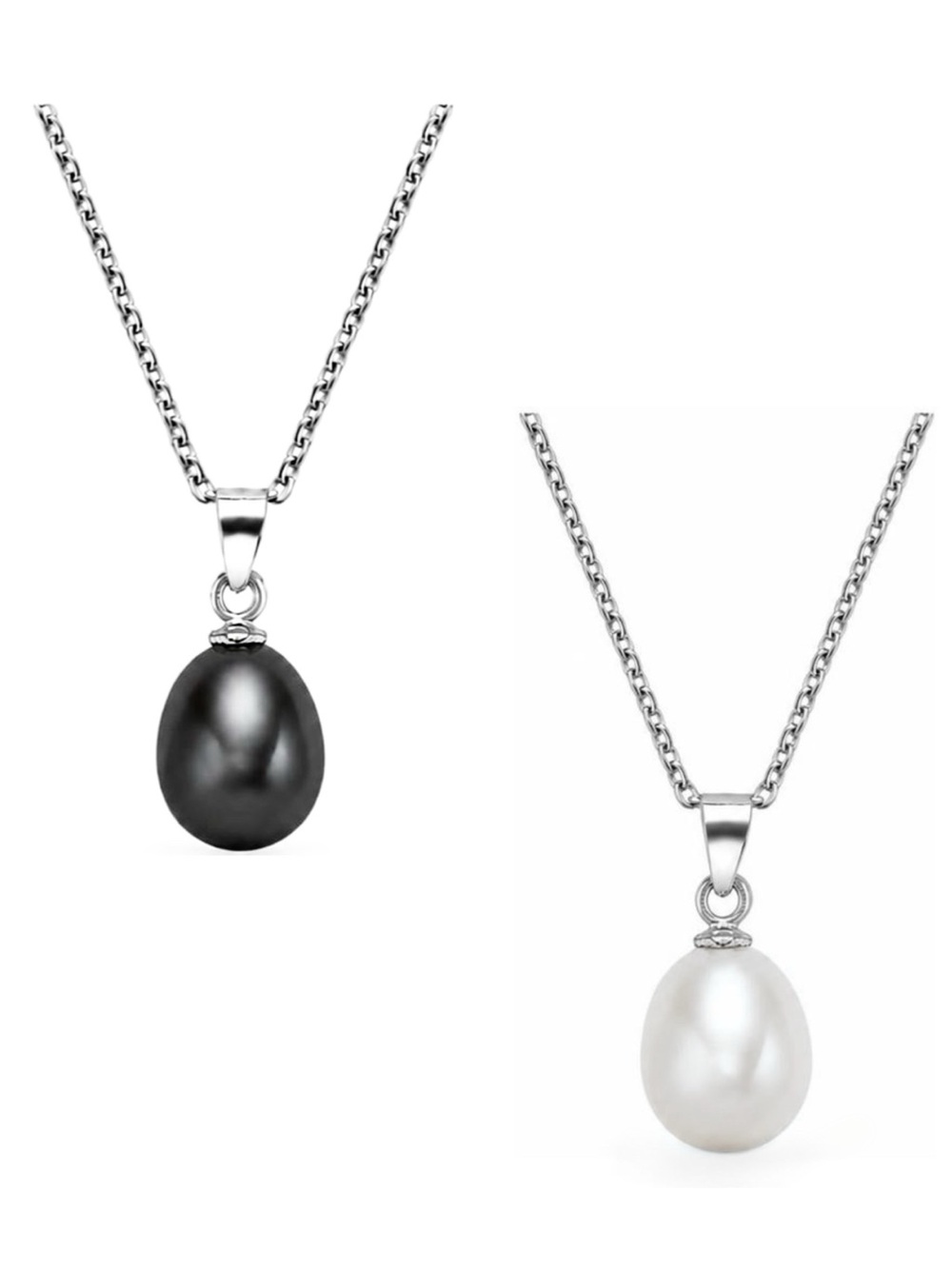 Sterling Silver Necklace with 2 Drop Pearl Pendants